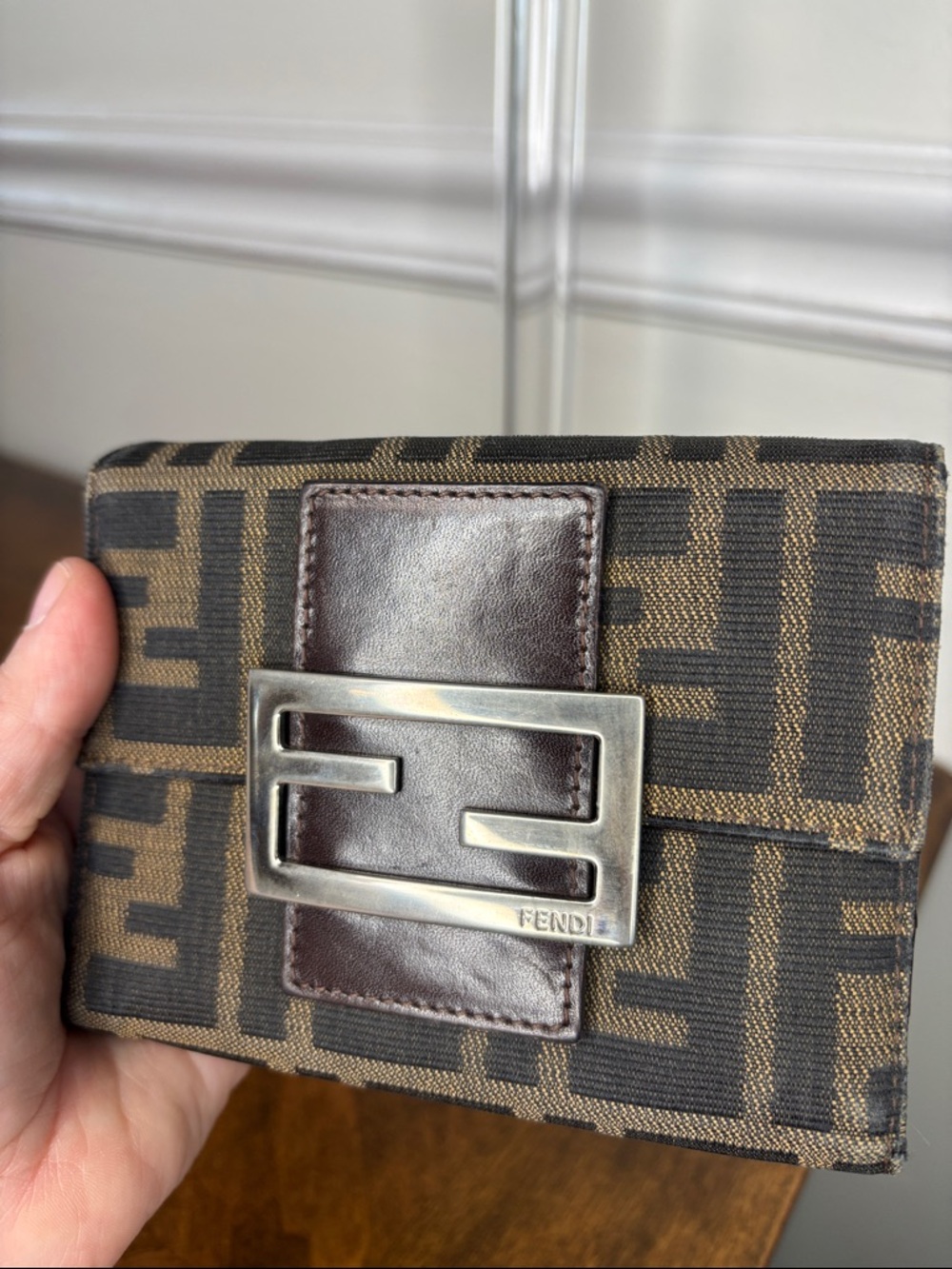 Fendi Brown Zucca Canvas Compact Bifold Wallet with Silver FF Buckle W/COA - Picture 9 of 16